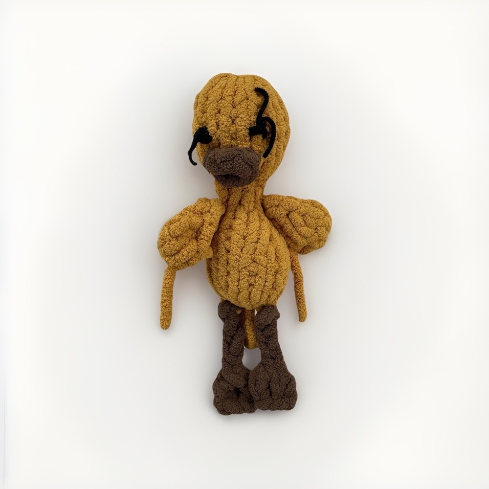 Vintage Handmade‎ Crochet Duck Plush Stuffed Animal Yellow Brown 18" Soft Toy